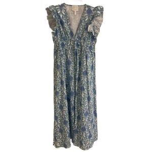 STS Sail to Sable Pineapple Maxi Dress Ruffle V-Neck Smocked Waist Size‎ Large